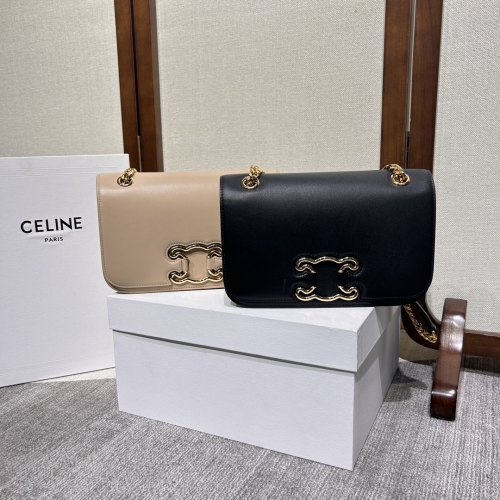 No.54821   199813   23*15.5*5cm  CELINE 22s new winter product, medium TRIOMPHE FRAME cow leather shoulder bag, lambskin lining