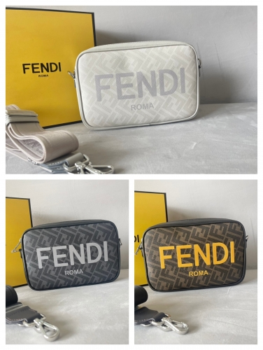 No.54814    22*15*4.5cm Compact shoulder bag with zipper closure, textured fabric, FF pattern and FENDI ROMA print