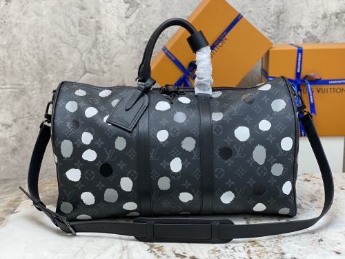 No.54831   M46400   45*27*20cm   M46401   55*31*26cm  Travel bag series LV X YK KEEPALL 45/55 travel bag, polka dot pattern Monogram Eclipse canvas