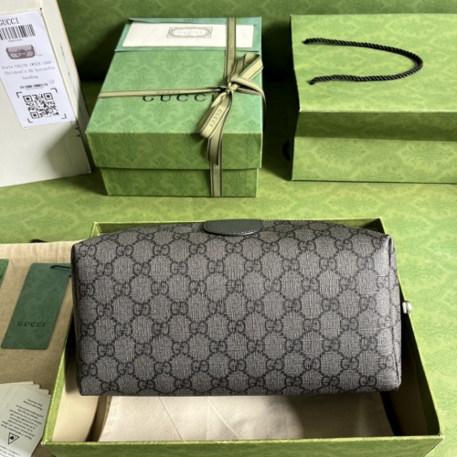 No.54860   572767   25.5*12*11.5cm  Ophidia GG wash box, gray and black GG Supreme canvas+gray leather trim