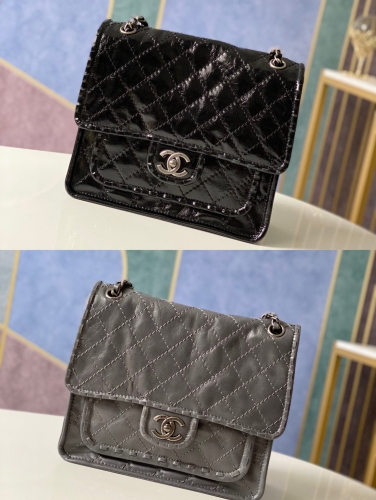 No.54865   0922    23*11*23cm   Chanel Vintage resin leather flap bag