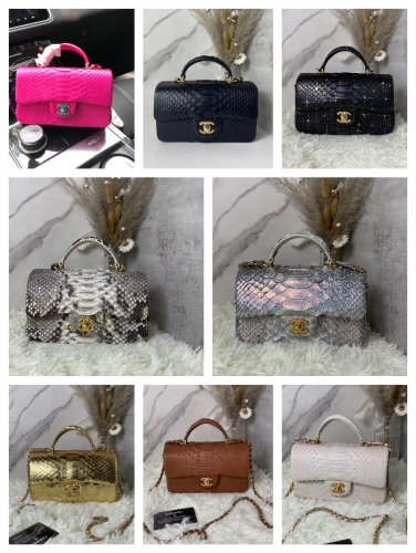 No.54869 2431 20*6*13cm 2022ss Spring and summer series, Mini flap bag, with handle, imported python skin