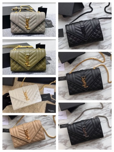 No.54946   392745    21*13*6cm Leather ball grain envelope, quilted grain leather, polished gold hardware