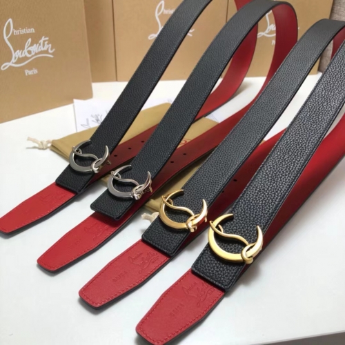 No.90616 LC 3.5cm Men's Ricky logo buckle black belt with red bottom, double-sided cow leather.