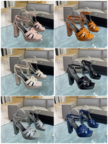 No.62860 YSL waterproof high-heel sandals shiny patent leather and cowhid leather for choose size 34-41