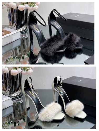 No.62890  YSL size 34-40 Mink hair high-heeled sandals