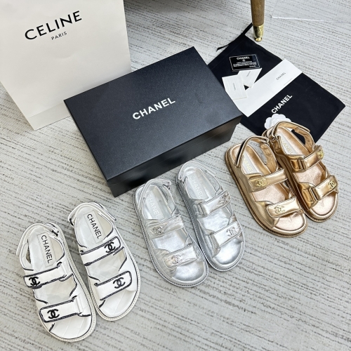 No.62969  Chanel size 35-41 23ss small incense velcro sandals,Imported metal brushed cowhide