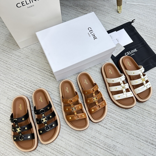 No.62963   CELINE  size 35-41  New style in spring and summer of 2023, Arc de Triomphe English style flat bottom micro-standard sandal