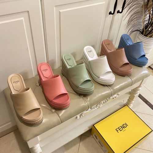 No.62983   Fendi   size 34-41  Slope-heeled slippers, candy color, cow leather upper, sheepskin lining