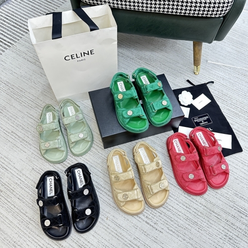 No.62973  Chanel size 35-41 23ss small incense velcro sandals,Imported customized Yangjing fabric