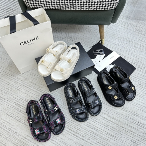 No.62974  Chanel size 35-41 23ss small incense velcro sandals,Imported customized woolen fabric