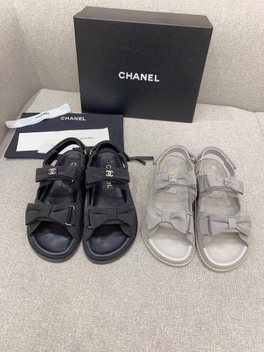 No.63066   CHANEL size 35-41  New bow velcro sandals, original rib cloth upper