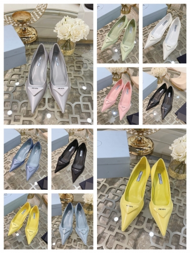 No.63124   PRADA  size 34-41  Triangle button cat heel shoes