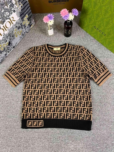 No.90645   size S M L FENDI  2023 New FF Jacquard Needle Short Sleeve