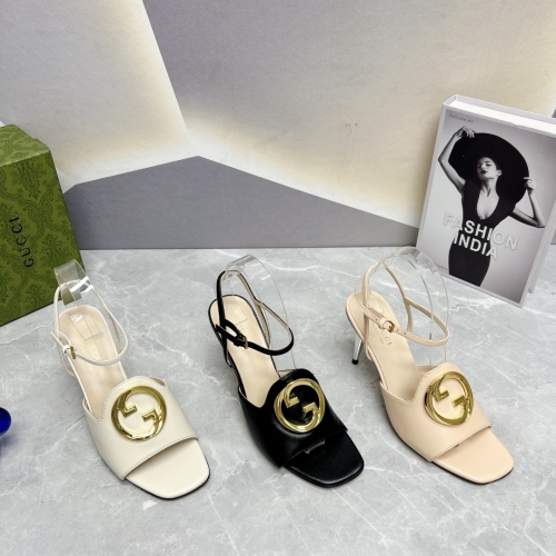 No.63433   size 35-40 GUCCI  Square toe large buckle high heel sandals, imported sheepskin