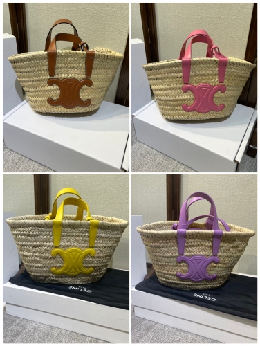 No.55243    194002   19*20*10cm  Straw woven bag tee n triomphe classic palm leaf cow leather basket bag