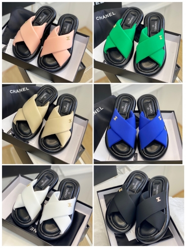 No.63518   size 35-42  Chanel cross slippers with silk cloth upper