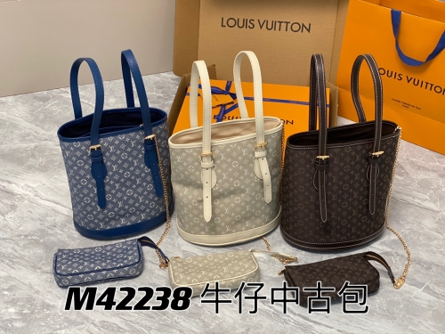 No.55275    M42238     23*15*26cm  Denim bucket bag series, medieval mother and son bucket bag