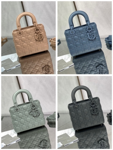 No.55326 50160 50161 50159 63877 20cm Lady's four grid matte leather lady dior 20 四格 同色 徽章肩带 磨砂 绒里