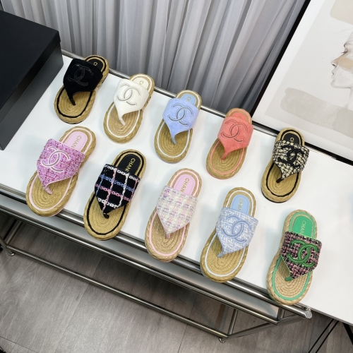 No.63665  size 35-41 CHANEL The latest woven flip-flops in spring and summer 2023, imported customized towel fabric+mesh splicing