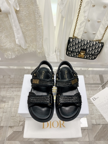 No.63682   size 35-41 DIOR Beach Velcro grass woven sandals, original customized material+sheepskin lining+rope woven EVA outsole