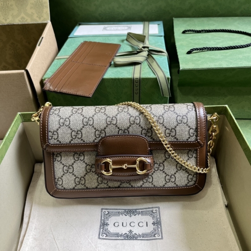 No.55403   752002   21.5*12.5*3cm  Gucci Horsebit 1955 series mini handbag, brown/PVC