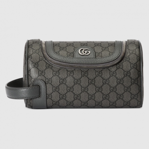 No.55419   739670    24*13*28cm  Ophidia series makeup bag, gray and black GG Supreme canvas+gray leather piping