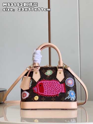 No.55422    M53152    23.5*17.5*11.5cm  Lv x yk alma bb handbag with embroidered flowers