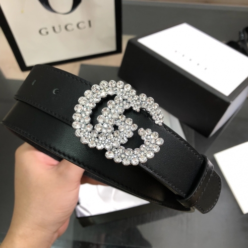 No.90740  GUCCI Original imported Napa leather double-sided, crystal diamond buckle