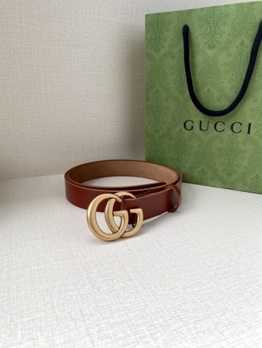 No.90781   GUCCI  Single layer tree cream leather belt with double G buckle, width 2.0cm/3.0cm