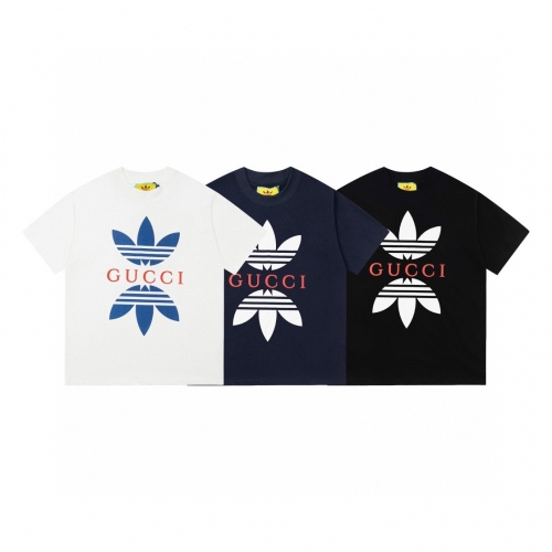 No.90792   Gucci Adidas Co branded 23ss Clover Logo Letter Logo Printed Short Sleeve T-shirt, 280g Pure Cotton Double Yarn Fabric