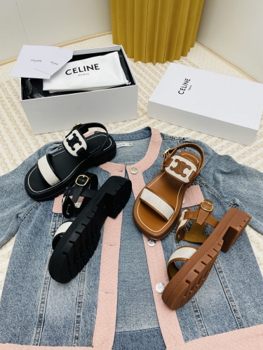 No.63739   Celine  Spring/Summer 2023 Latest Retro Fashionable Roman Sandals, Imported Cowhide+Original Customized Fabric, Sizes: 35-42