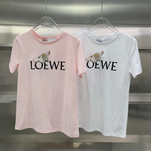 No.90805   LOEWE 2023 New Embroidered Short Sleeves. 100% Cotton 21 Thread Count, Sizes S-M-L