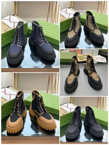 No.63826   Gucci Thick sole GG Lace up Couple Shoes Gaobang  size 35-46   Imported calf leather+double GG woven fabric