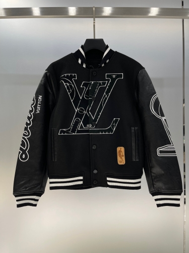 No.90906   Embroidered lOGO letter patchwork leather sleeve jacket baseball jacket, unisex, size S-M-L-XL