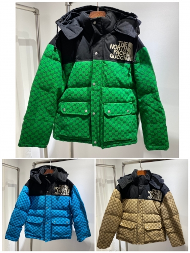 No.90905   Gucci+TNF dual brand co branded limited edition, custom knitted pattern fabric, national standard 90 duck down filling, unisex, size: S-M-L