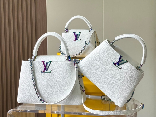 No.55609   M22055   31.5*20*11cm     M22054   27*18*9cm   M22606   21*14*8cm  White colorful gold buckle, Capuchines handbag