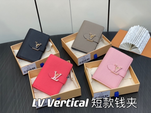 No.55601   M81561 black. M82144 plum red  M81298 Apricot. M81241 Pink  9*12*1cm  Full leather suit wallet series LV Vertical short wallet