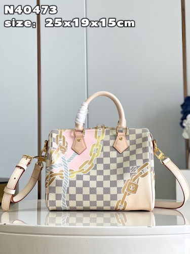 No.55647  N40473    25*19*15cm  Speedy Bandouli è re 25 handbag, printed Damier Azur canvas