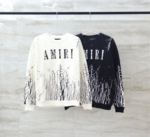 No.90934  AMIRI American Fashion Brand 2023ss New Crack Effect Pattern Front and Back Letter Round Neck Sweater, Unisex Loose Fit, Size S-XL