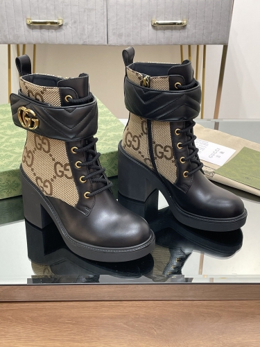 No.63893   Gucci 2023 Autumn/Winter New, Beige and Ebony Plus GG Woven Fabric+Imported Ancient Soft Oil Wax Cowhide, Sizes 34-41