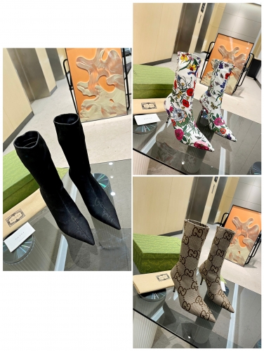 No.63880 GUCCI Elastic boots, 9 inches, brand new imported double G elastic fabric, sizes: 34-42