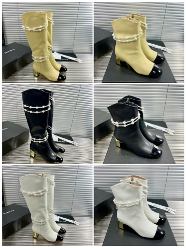 No.63883   CHANE2023 New Pearl Chain Boots, Calf Leather, Sizes 35-41