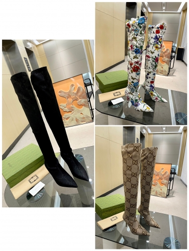 No.63880  GUCCI Elastic boots, 22 inch, brand new imported double G elastic fabric, sizes 34-42