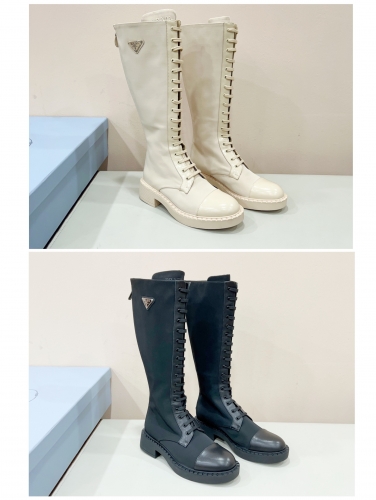 No.63936   Prada Autumn/Winter New Lace up Back Zipper Boots, Imported Nylon Fabric Panel Cowhide, Sizes 35-40