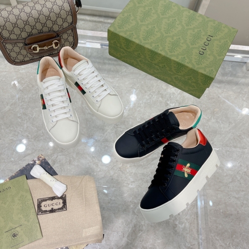 No.63927   Gucci New Thick Sole Little Bee Sports Little White Shoes, High Quality Imported Calf Leather, Sizes 35-40