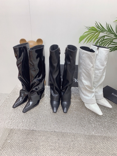 No.63952   1core 2023 Autumn/Winter New Trouser Boots, 1:1 Customized Cowhide/Silver Shingle Fabric, Sizes: 35-40