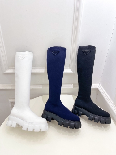 No.64029 PRADA 2023ss Shop runway style thick sole elastic socks and boots series, made of high customized high-density knitted material, sizes 34-41