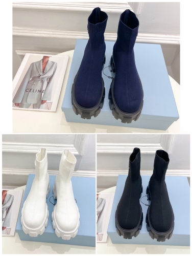 No.64028  PRADA 2023ss Shop runway style thick sole elastic socks and boots series, made of high customized high-density knitted material, sizes 34-41