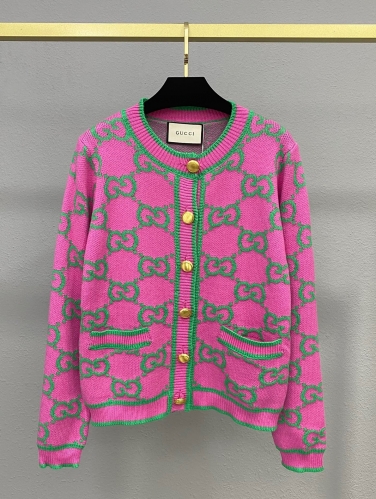 No.90949  Gucci  new jacquard GG round neck long sleeved knitted cardigan,